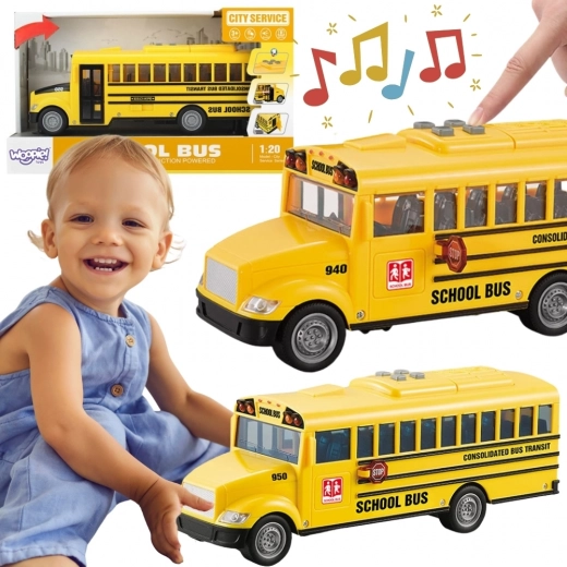 Interactieve schoolbus WOOPIE 1:20 met effecten en openslaande deuren