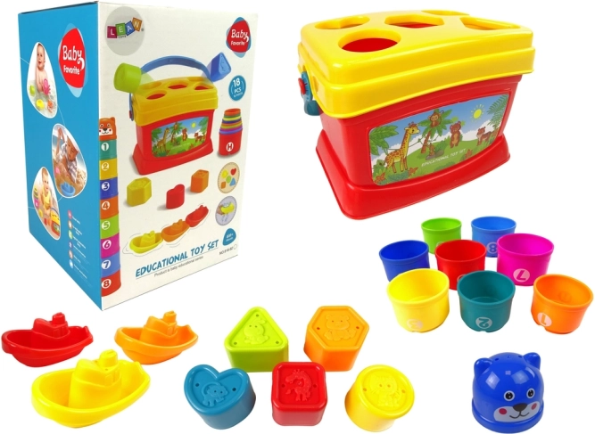 Educatieve emmer met bekers, piramide en bootjes