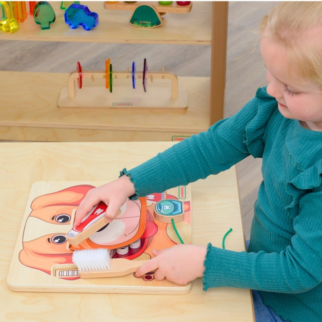 Masterkidz houten montessori-tabel voor tandenpoetsen – hondje