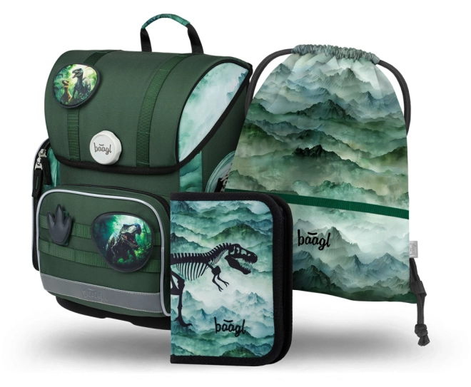 Schoolset Baagl Ergo Dino: rugzak, etui en tasje