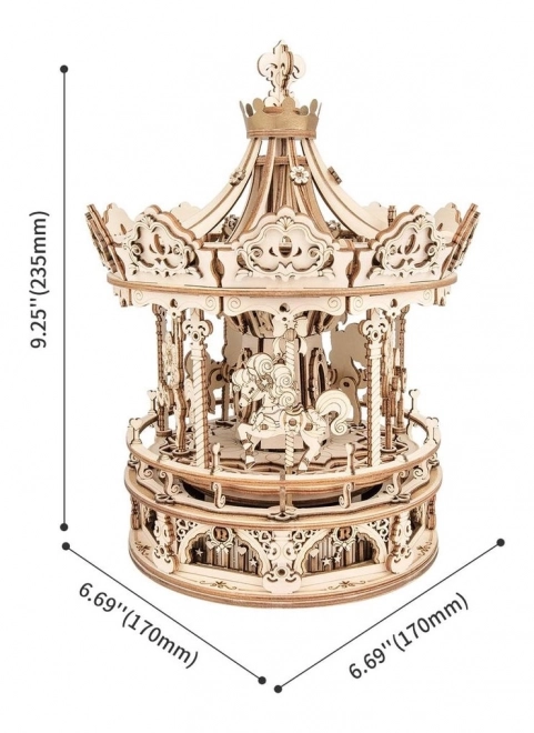 Carrousel met paarden - muziekdoosje - 3D houten bouwpakket