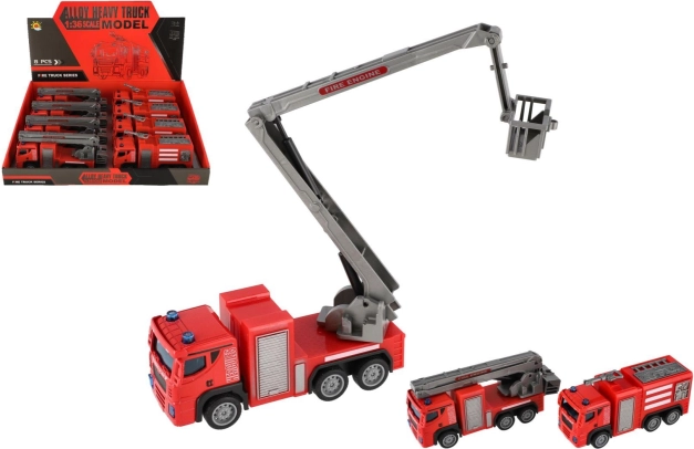 Kunststof brandweerauto 14 cm met pull-back, 2 varianten, box 8 stuks