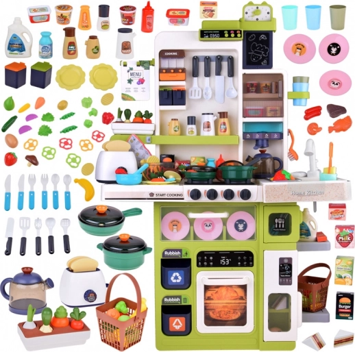 Grote interactieve kinderkitchen met licht, geluid, stoom en stromend water, set van 101 stuks