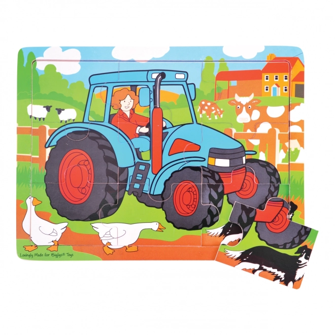 Bigjigs Speelgoed Houten Puzzel Tractor 9 Stukken