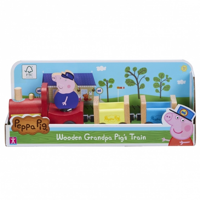 Houten trein Peppa Pig + grootvader figuur