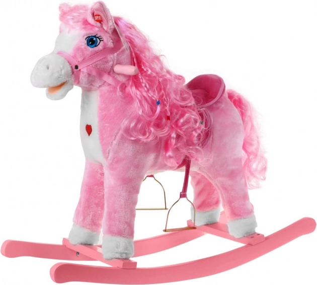 Roze pluchen hobbelpaard voor meisjes met interactieve functies