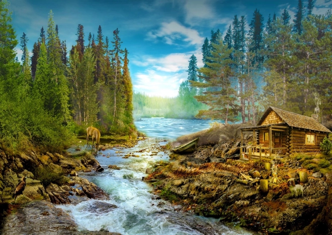 Puzzel 1000 stukjes – blokhut bij de stroomversnellingen ENJOY PUZZLE