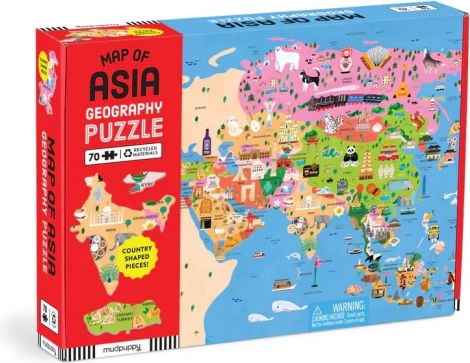 Mudpuppy Geografische Puzzel Kaart van Azië 70 stukjes