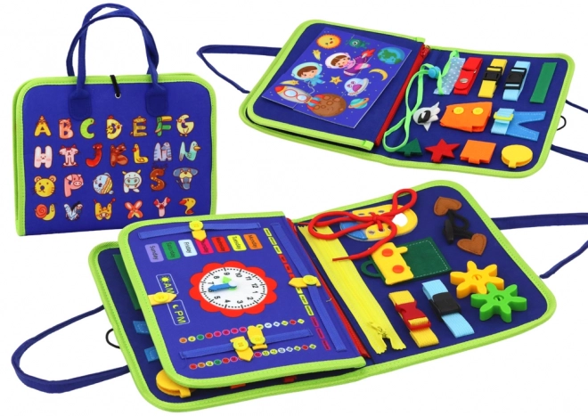 Blauwe sensorische educatieve plank voor kinderen