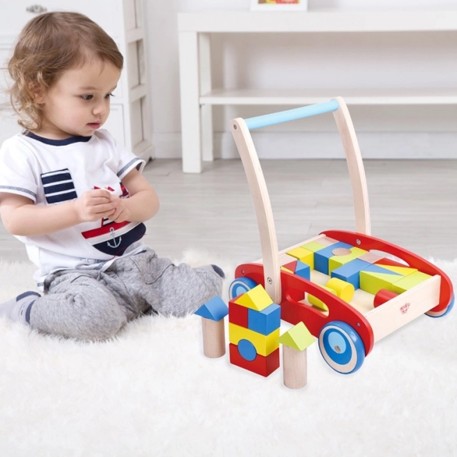 Houten loopwagen met blokken Tooky Toy