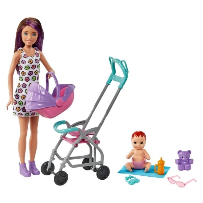 Barbie Pop Kindermeisje Skipper Kinderwagen + set voor baby