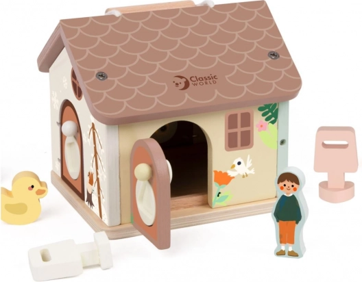 Houten huisje met inlegstukken voor kinderen
