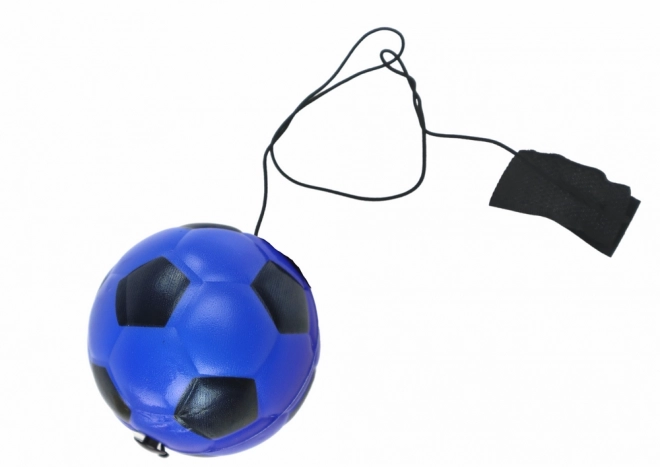 PU voetbalbal met Jojo Elastiekje om te Stuiteren 6 cm blauw