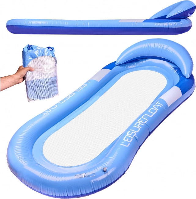 Opblaasbaar ligbed voor in het zwembad met hoofdkussen - blauw