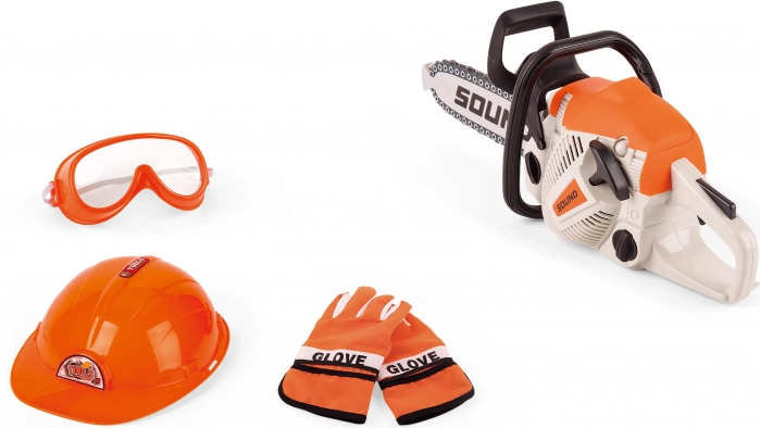 Motorzaag met effecten 35 cm – kinderset met helm en bril