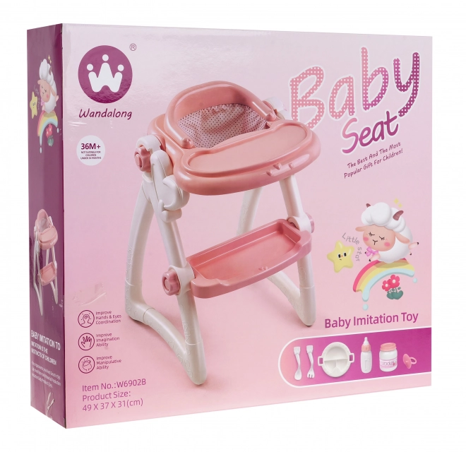 Voedingsset voor poppen voor kinderen 3+ Voedingsstoel + accessoires 7 stuks