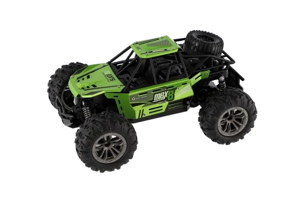 Auto RC buggy terrein groen 22cm kunststof 2,4GHz op batterijen + oplaadpakket in doos 32x16x18cm