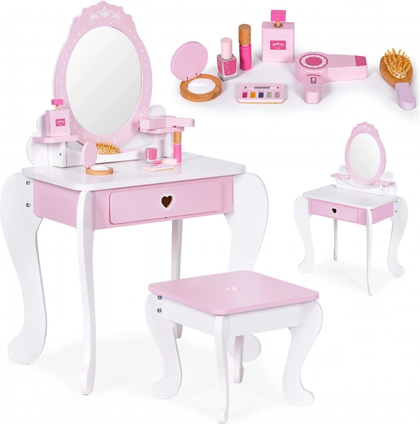 Grote kinderkaptafel met spiegel, krukje en 7 accessoires ECOTOYS
