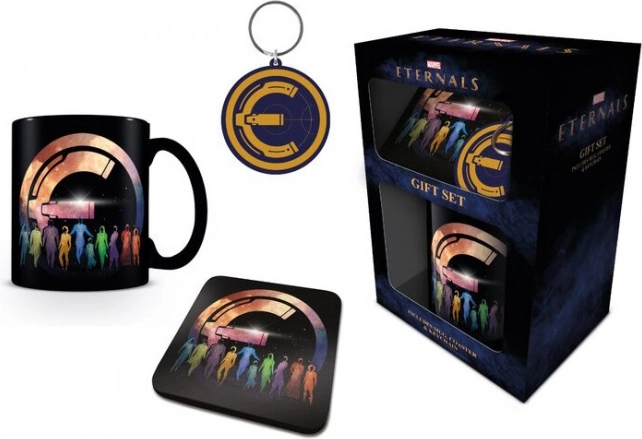 cadeauset Eternals – mok 310 ml, sleutelhanger en kurken onderzetter