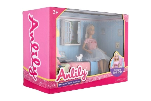 Pop Anlily met slaapkamer kunststof 26cm met accessoires in doos 37x27x17cm