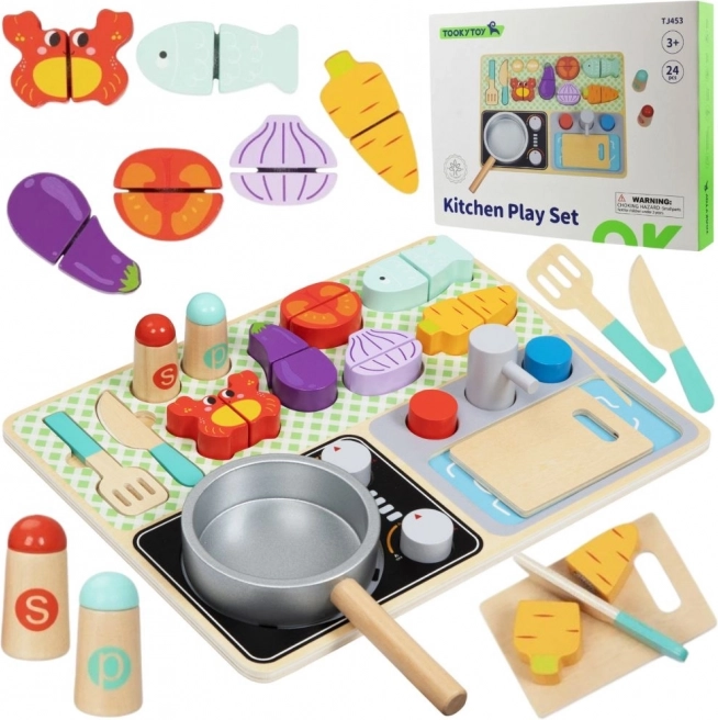 Houten keukentje met accessoires voor de kleine chef