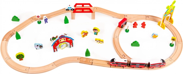 Houten treinbaan op batterijen - Boerderij Ecotoys