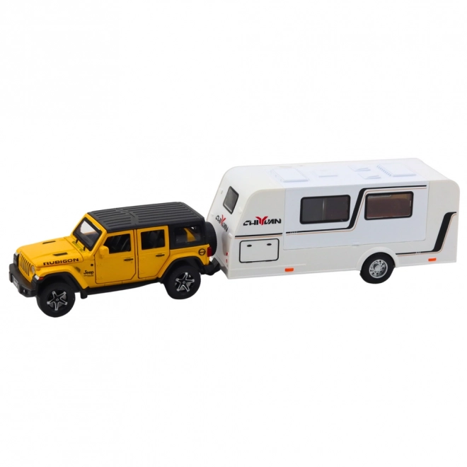 Off-road Auto met Caravan 1:32 Geel