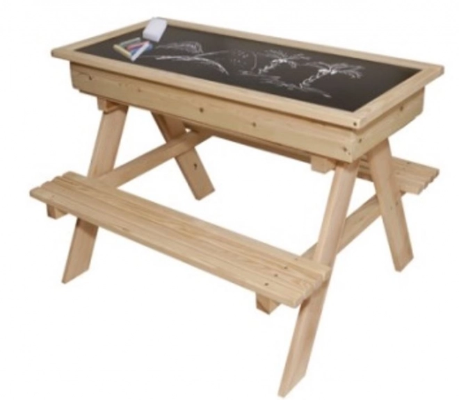 Tuinmeubilair voor kinderen tafel + 2 banken zandbak schrijfbord opslagruimte 93 x 78 x 68 cm