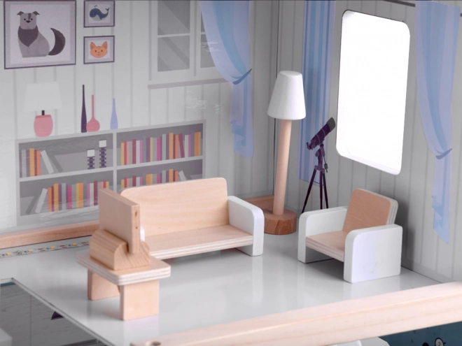 Houten poppenhuis met LED-verlichting in Boho-stijl 78 cm