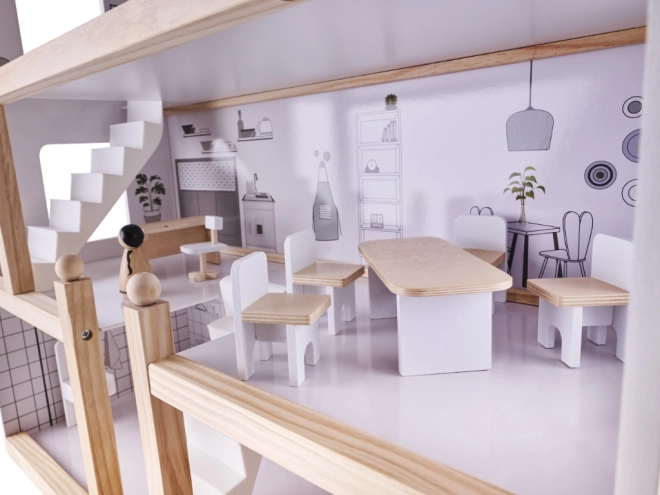 Licht houten poppenhuis met meubels - 80cm