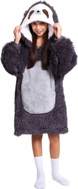 COZY NOXXIEZ warme hoodie-deken met capuchon voor kinderen (7–12 jaar) – luiaard