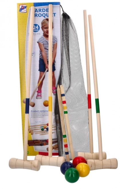 Houten speelset croquet 24 onderdelen - voor kinderen en volwassenen