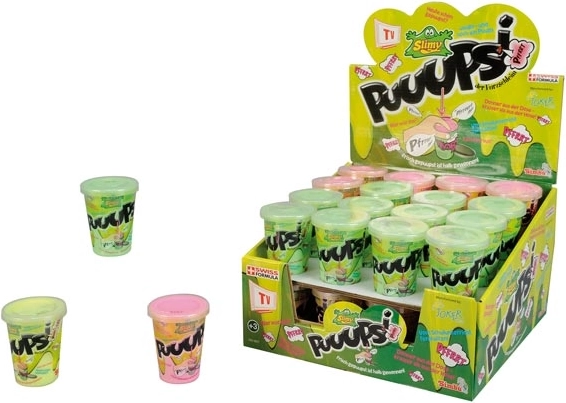 Pruppende slijm in een bekertje 80 g – 3 kleuren