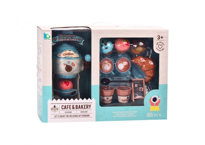 Zoete lekkernijen koffiehuis met ijsmaker, kopjes en muffins