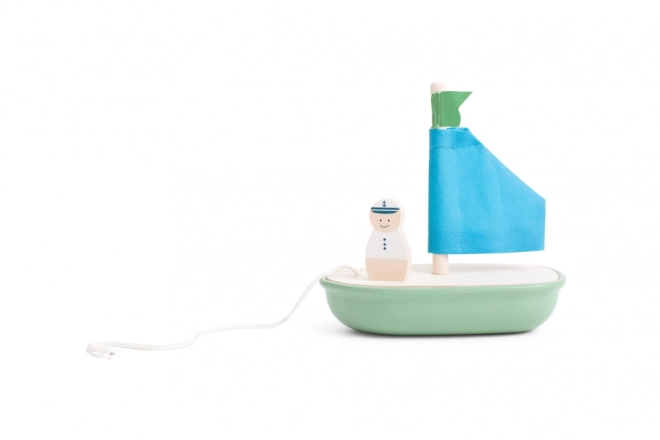 Houten zeilboot voor kinderen met kapitein
