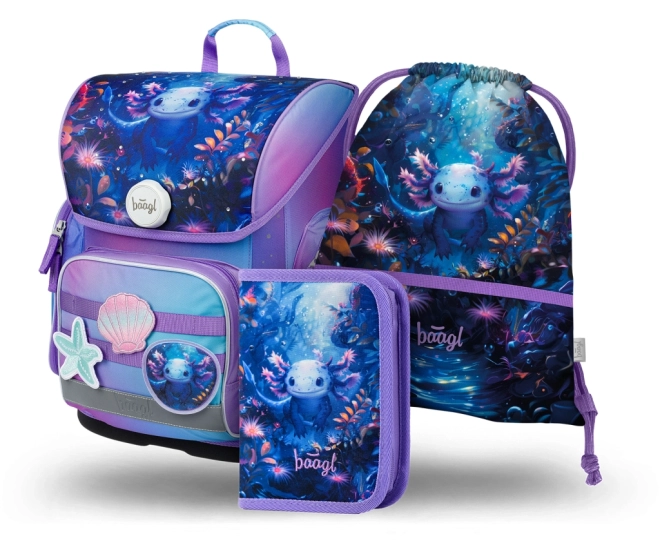 Schoolset Baagl Ergo Axolotl: schooltas, etui en zak
