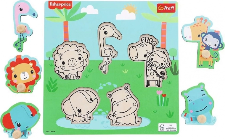 Houten inlegpuzzel FISHER-PRICE met handvatten, 5 stukken