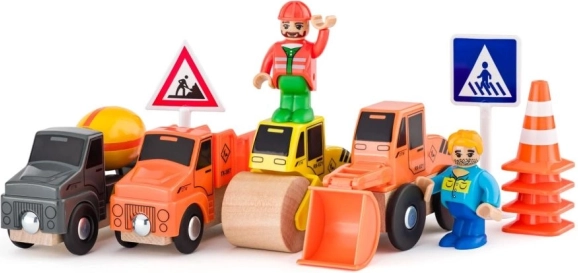 Bouwvoertuigen met bestuurders – houten set voor kinderen