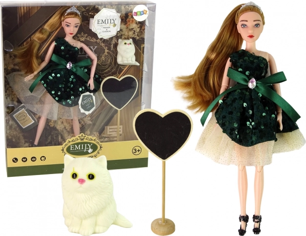 Pop Emily met wit katje en houten hart
