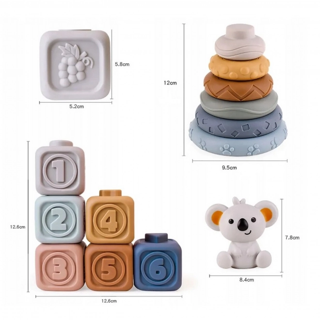 Woopie Baby zachte rubberen sensorische blokken 3-in-1 set Teddybeer