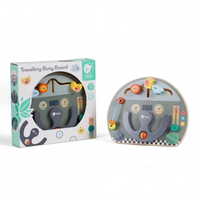 Educatief bord/labyrint vervoermiddel houten 29x23cm in doos 30x28x6,5cm 12m+