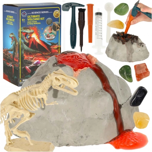 educatieve set – vulkaan met dinosaurus en lava-experiment