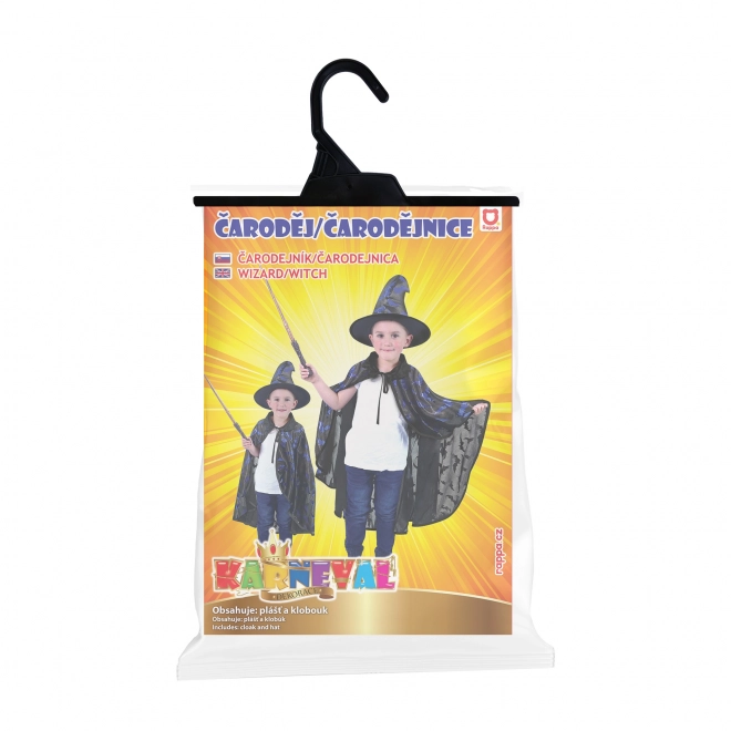 Kinder mantel zwart met vleermuisprint met hoed