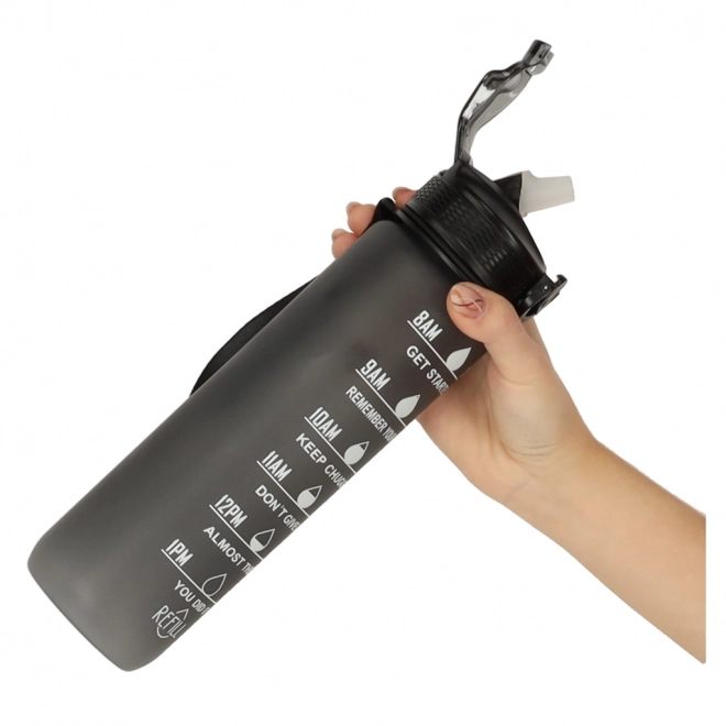 Fles voor water met rietje en motivatie 1l zwart