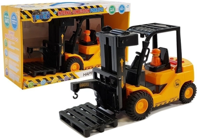 Kinderheftruck met beweegbare vorken, licht en geluid – oranje
