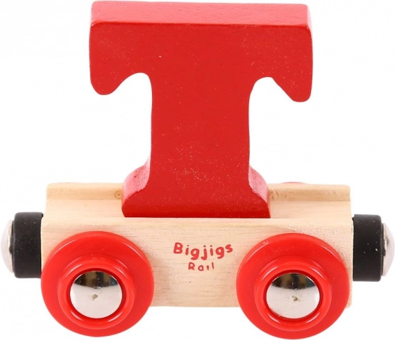 Houten wagon voor treinbaan met letter T