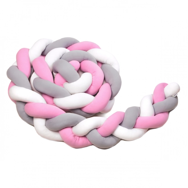 T-TOMI Gebreide stootrand 360 cm Wit + Grijs + Roze