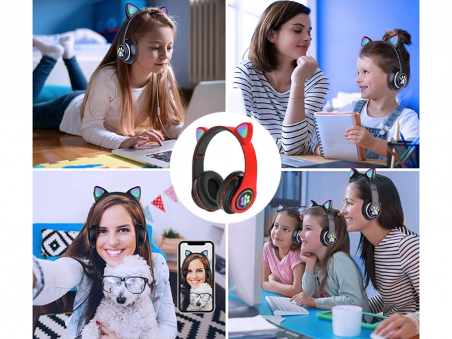 Draadloze bluetooth-hoofdtelefoon FM-radio mp3 kattenoren LED-verlichting