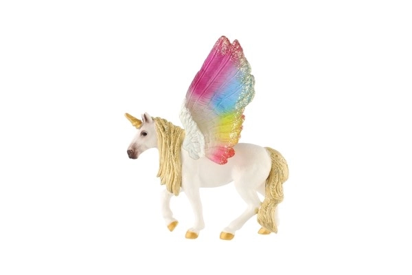 Eenhoorn met regenboogvleugels zijn uit plastic 13 cm in zakje