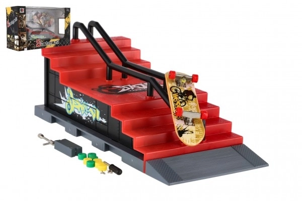 Skatepark - vinger skateboard schroefbaar met plastic ramp 8cm met accessoires diverse soorten in doos 28x18cm